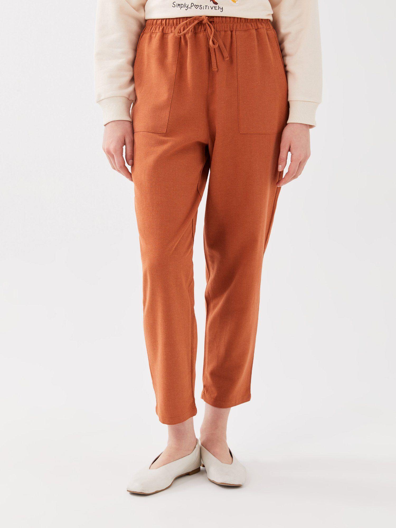 rust solid linen pants