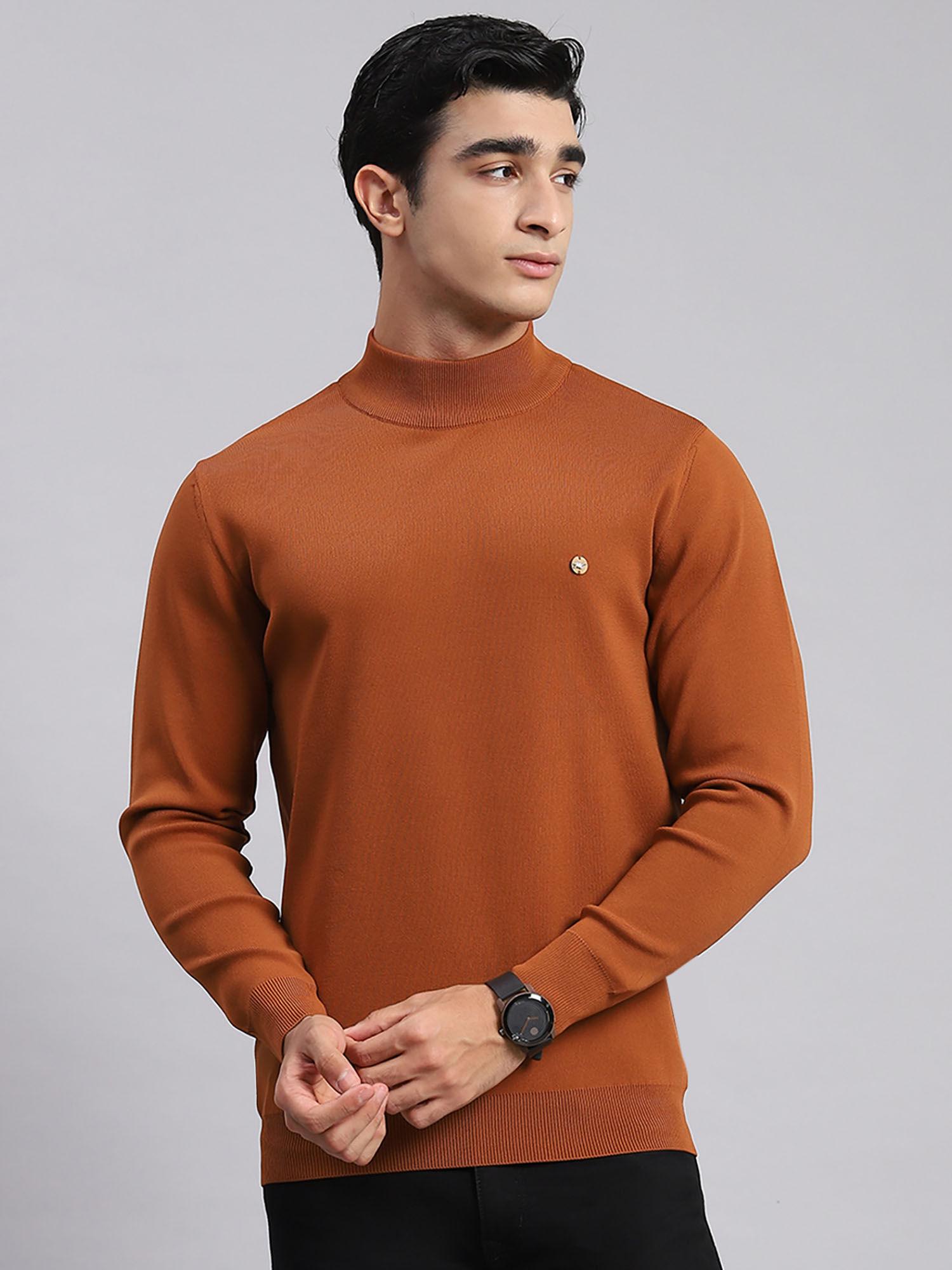 rust solid t neck sweater