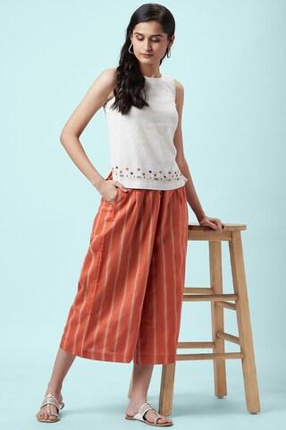 rust stripe ankle-length casual women regular fit culottes