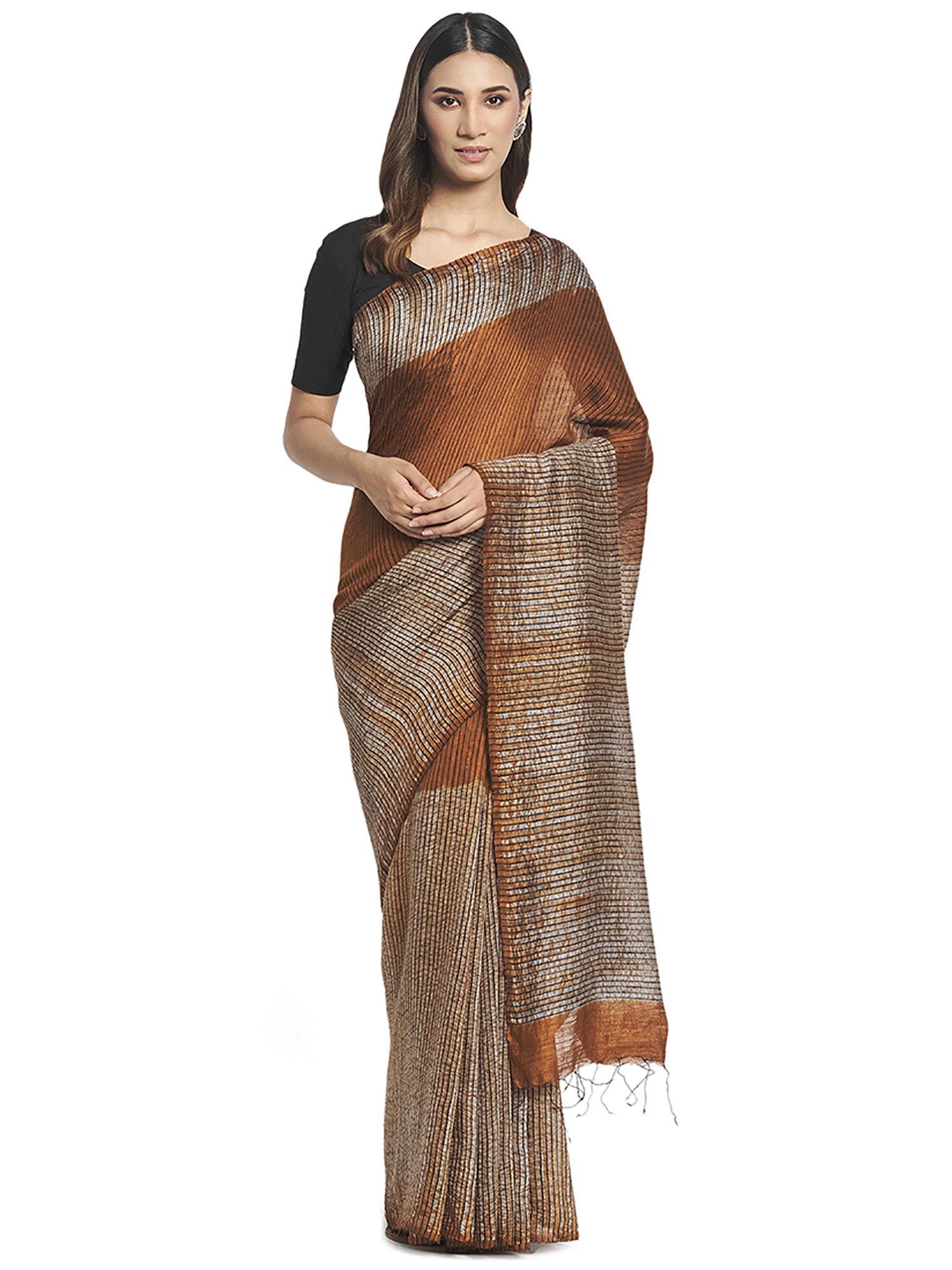 rust striped silk saree