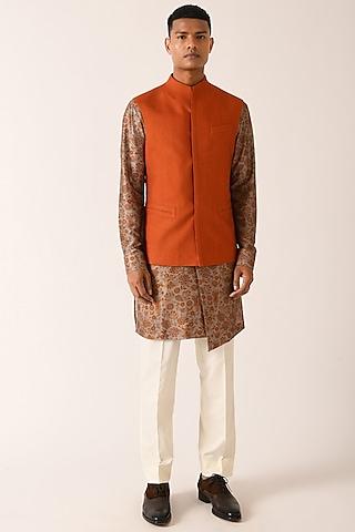 rust textured cotton silk jawahar jacket