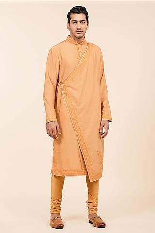 rust viscose blend aari embroidered kurta set