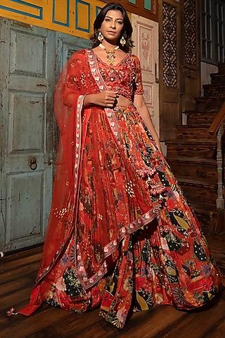 rust viscose hand crafted lehenga set