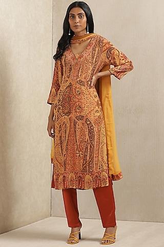 rust viscose printed kurta set