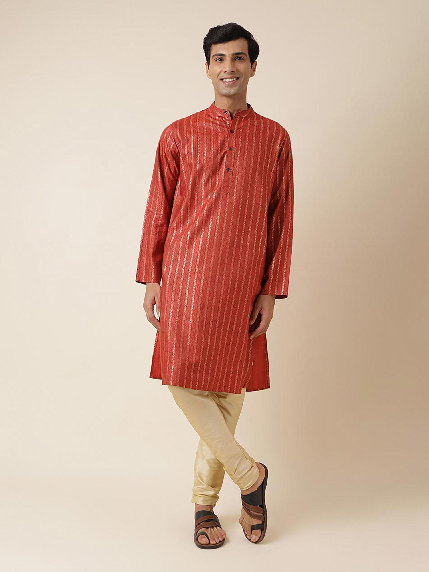 rust viscose silk printed long kurta