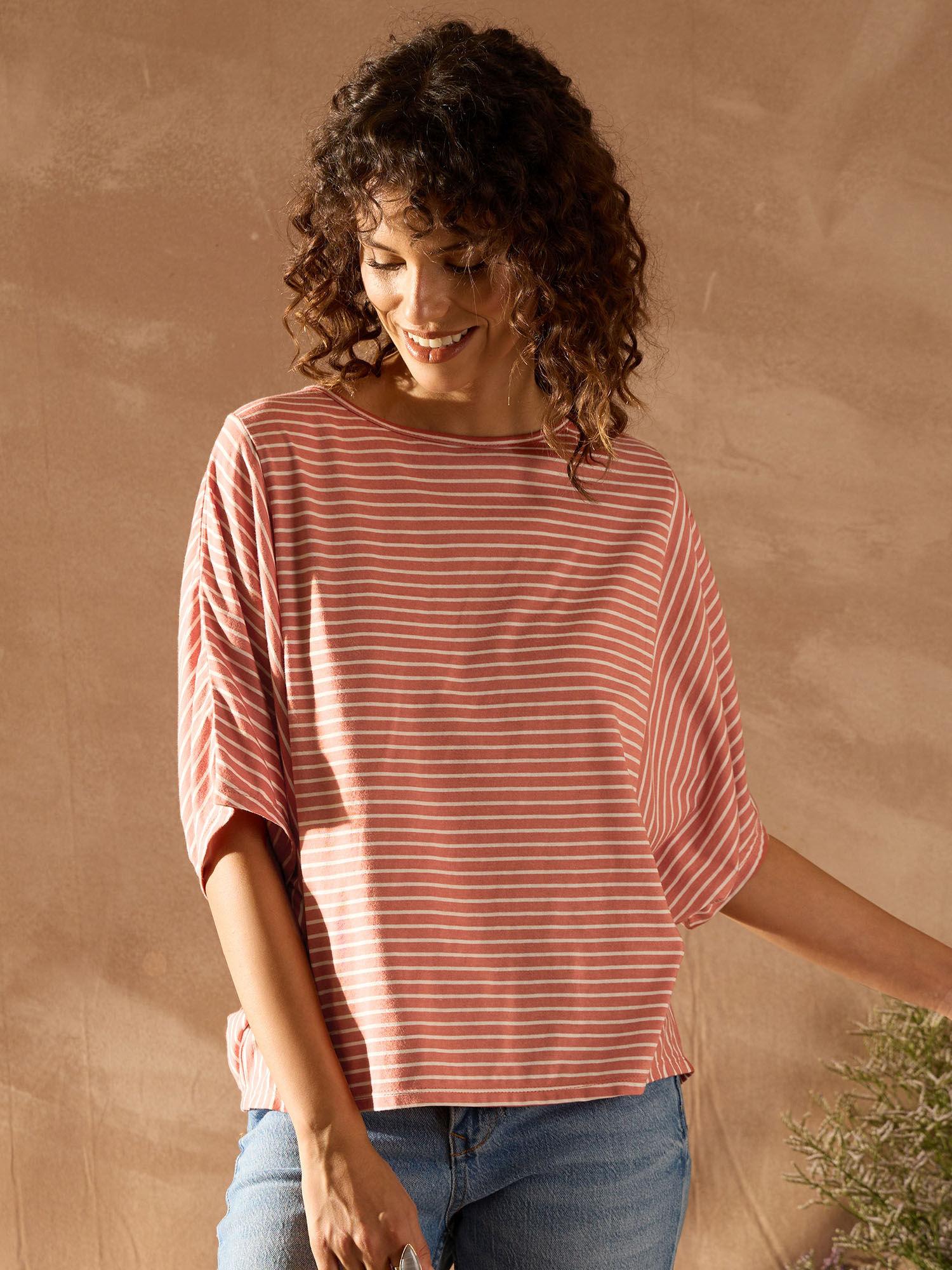 rust white stripes drop shoulder regular top