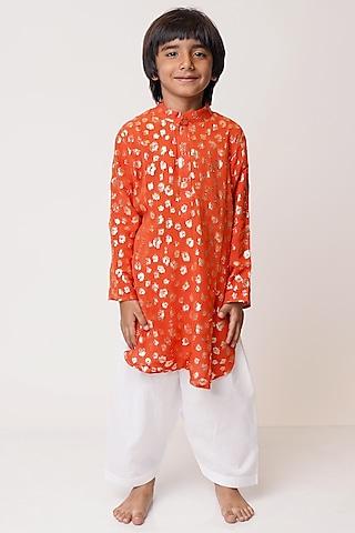 rustic orange embellished kurta set for boys