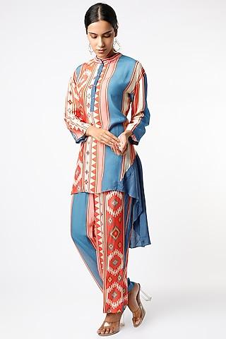 rustic printed asymmetrical tunic set