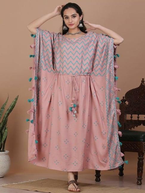 rustorange baby pink printed kaftan dress