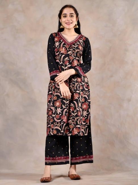 rustorange black & brown printed kurta palazzo set