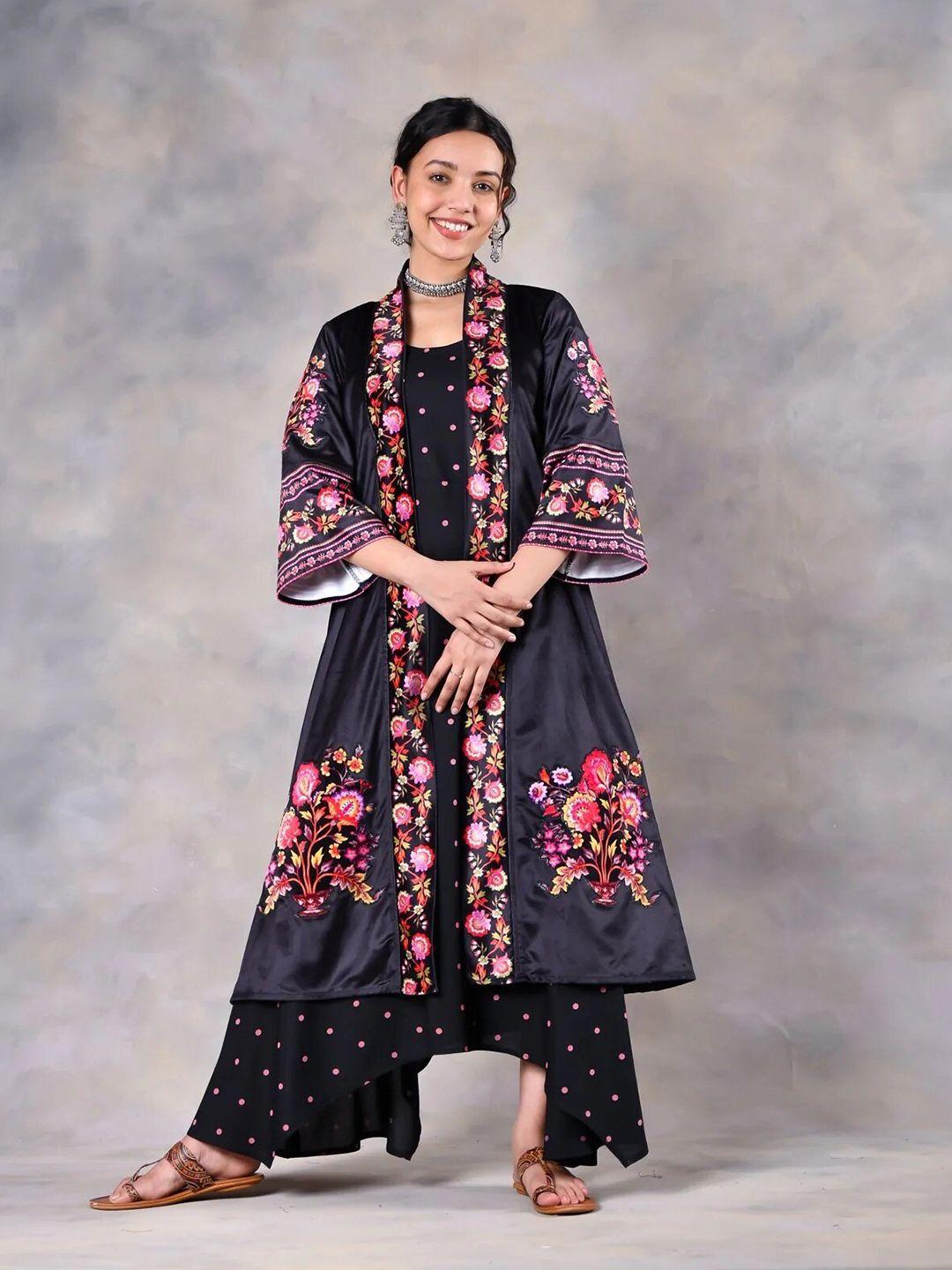 rustorange black floral rayon maxi dress