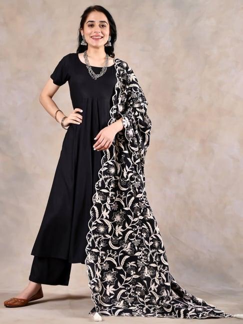 rustorange black kurta palazzo set with dupatta