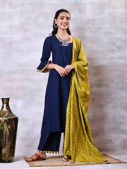 rustorange blue striped kurta palazzo set with dupatta