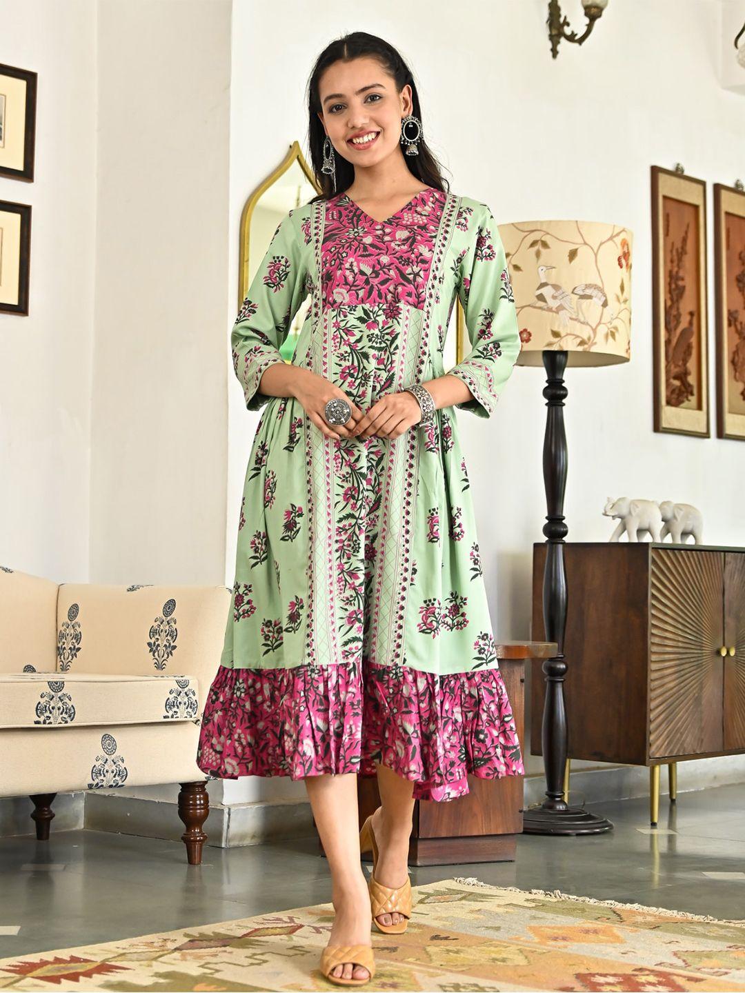 rustorange ethnic motifs print a-line dress