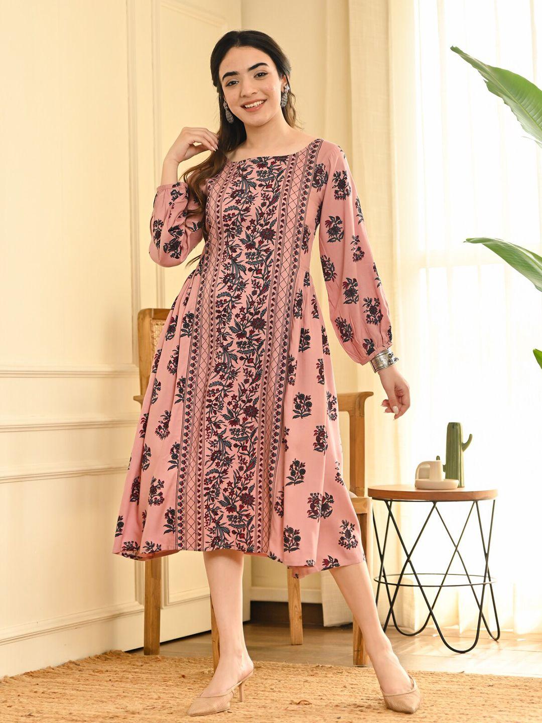 rustorange ethnic motifs print a-line midi ethnic dress