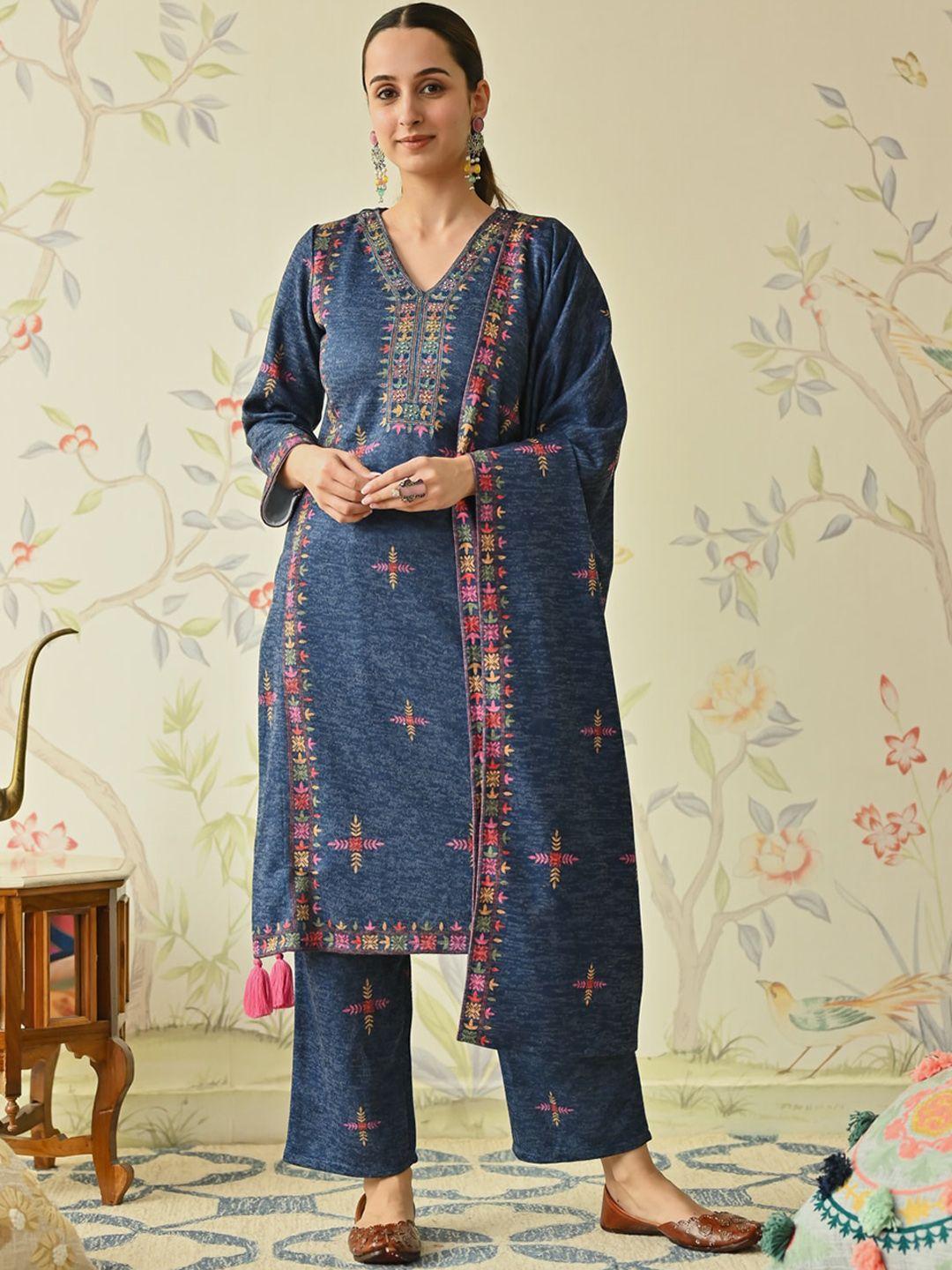 rustorange ethnic motifs printed kurta & trouser with dupatta