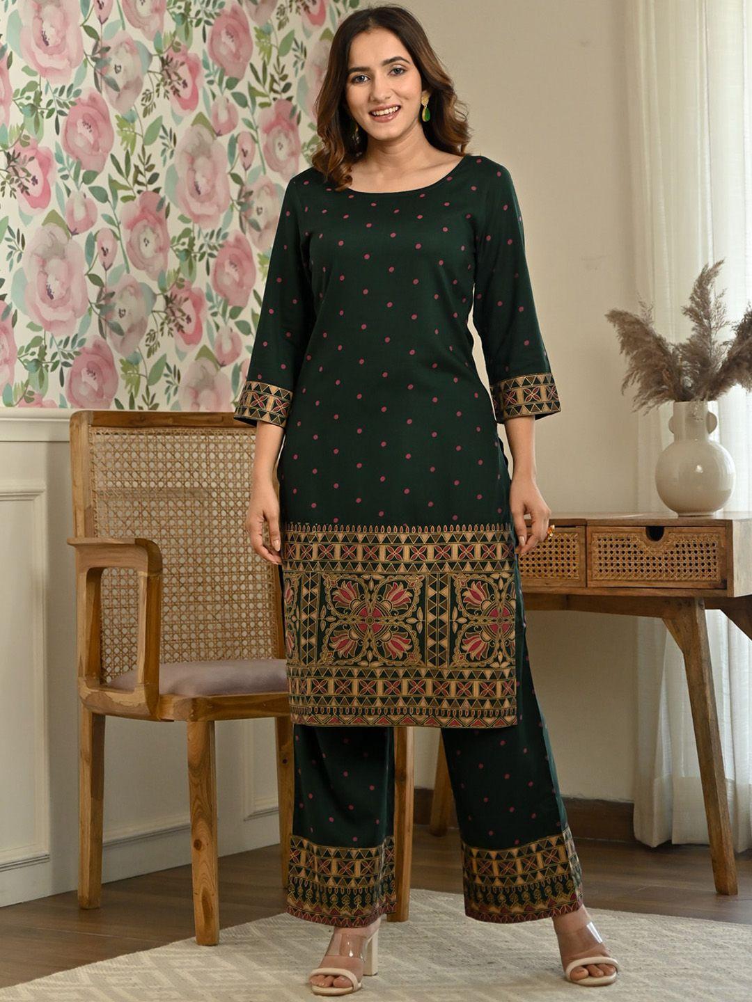 rustorange ethnic motifs printed kurta with trousers