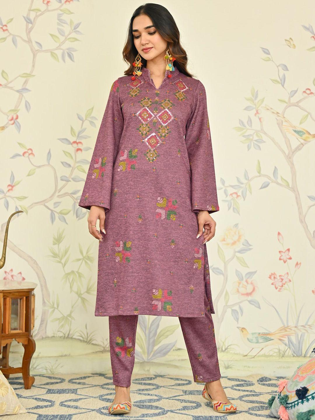 rustorange ethnic motifs woven design mandarin collar straight kurta