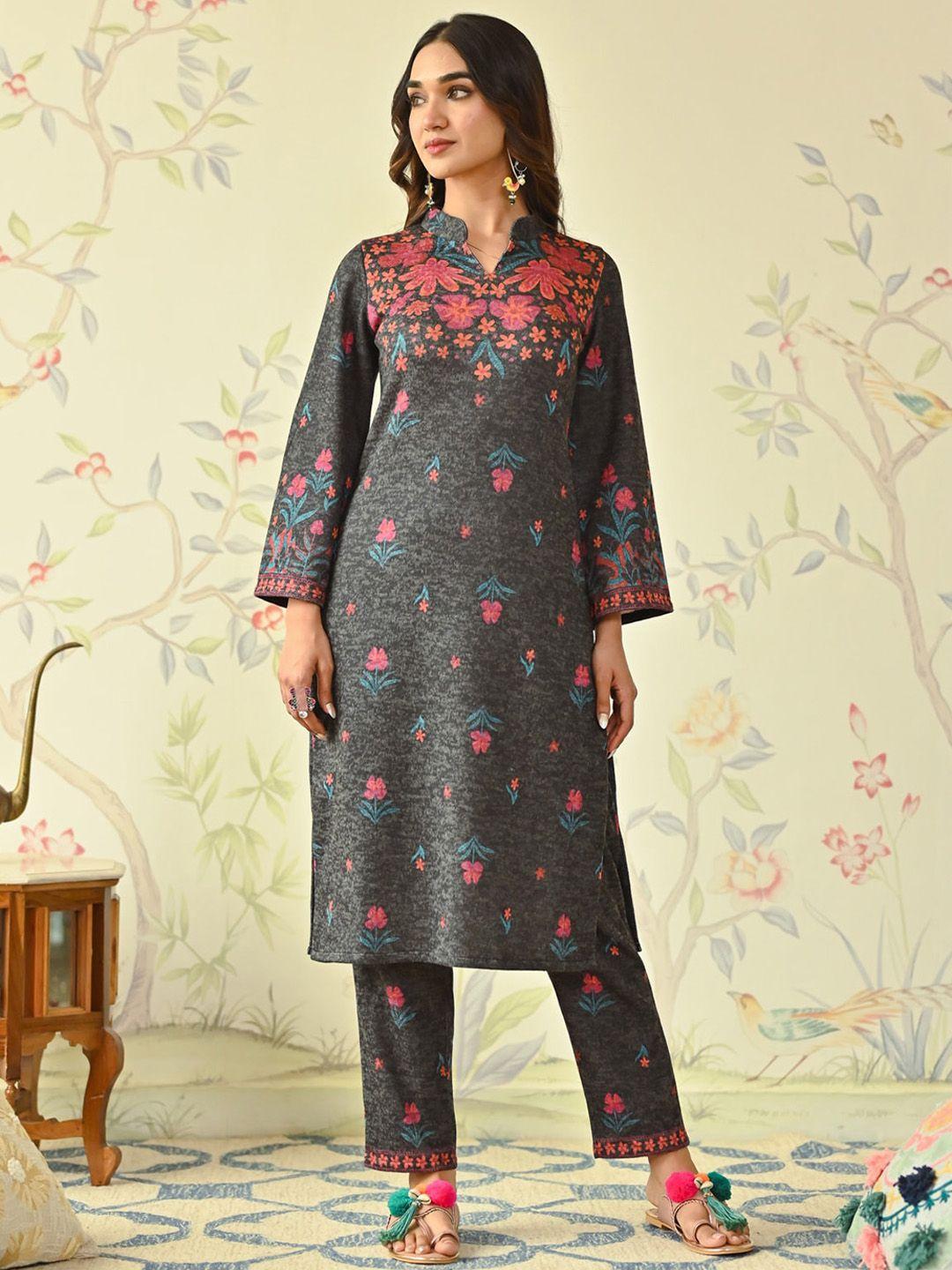 rustorange ethnic motifs woven design mandarin collar straight kurta