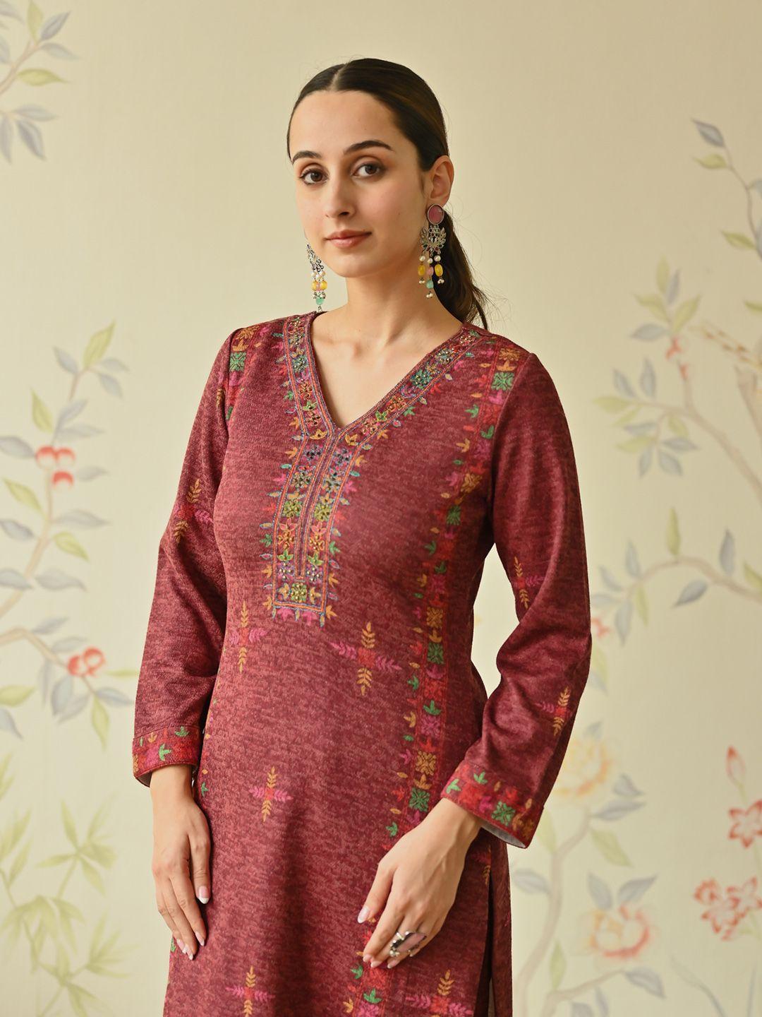 rustorange floral phulkari printed a-line kurta