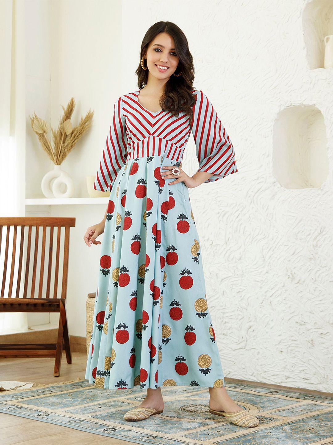 rustorange floral print maxi ethnic dress