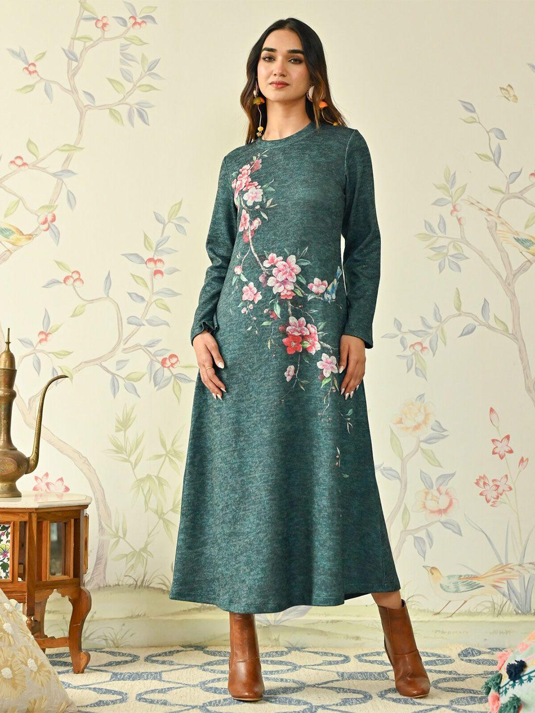 rustorange floral printed a-line midi dress