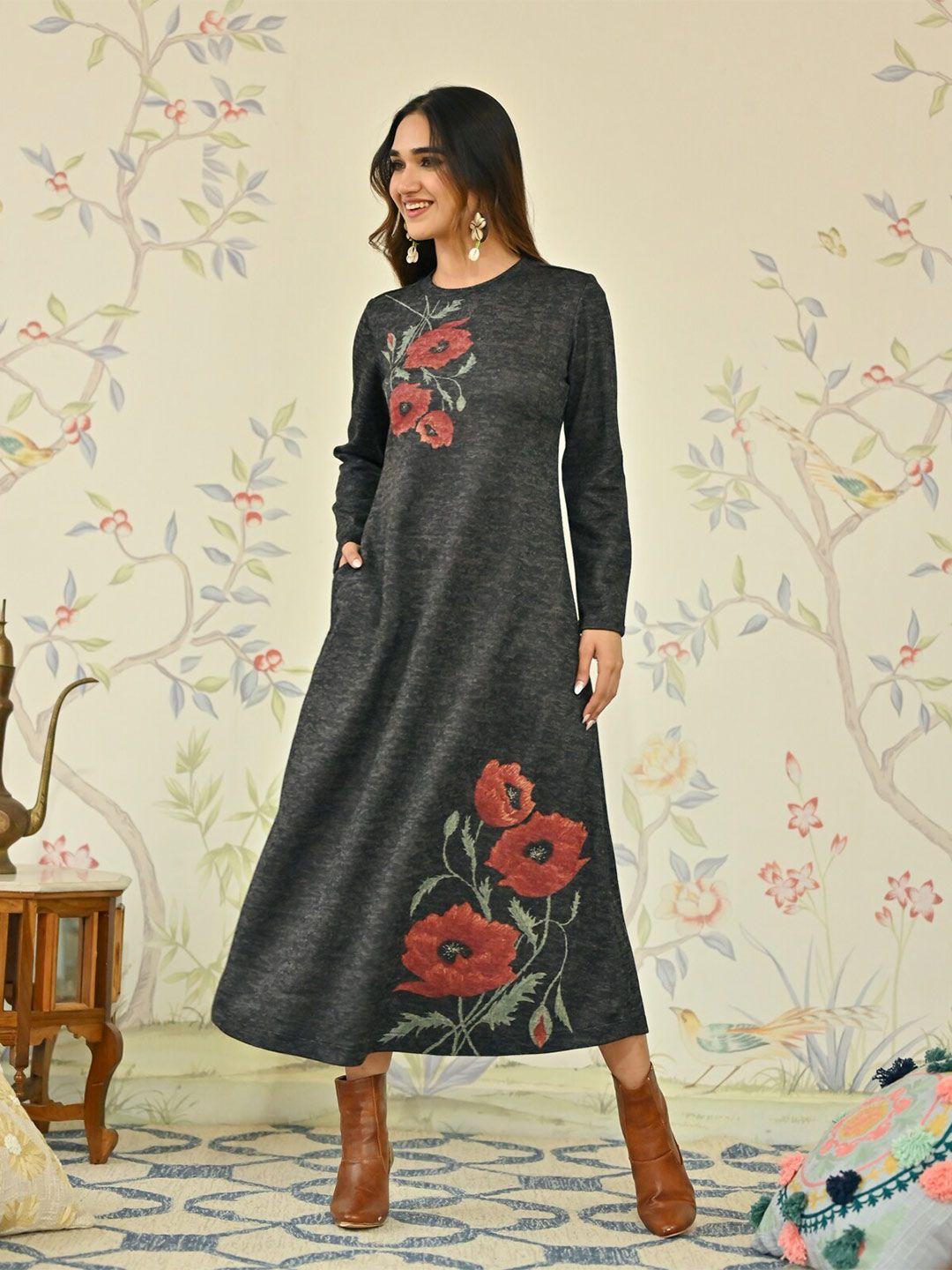 rustorange floral printed a-line midi dress