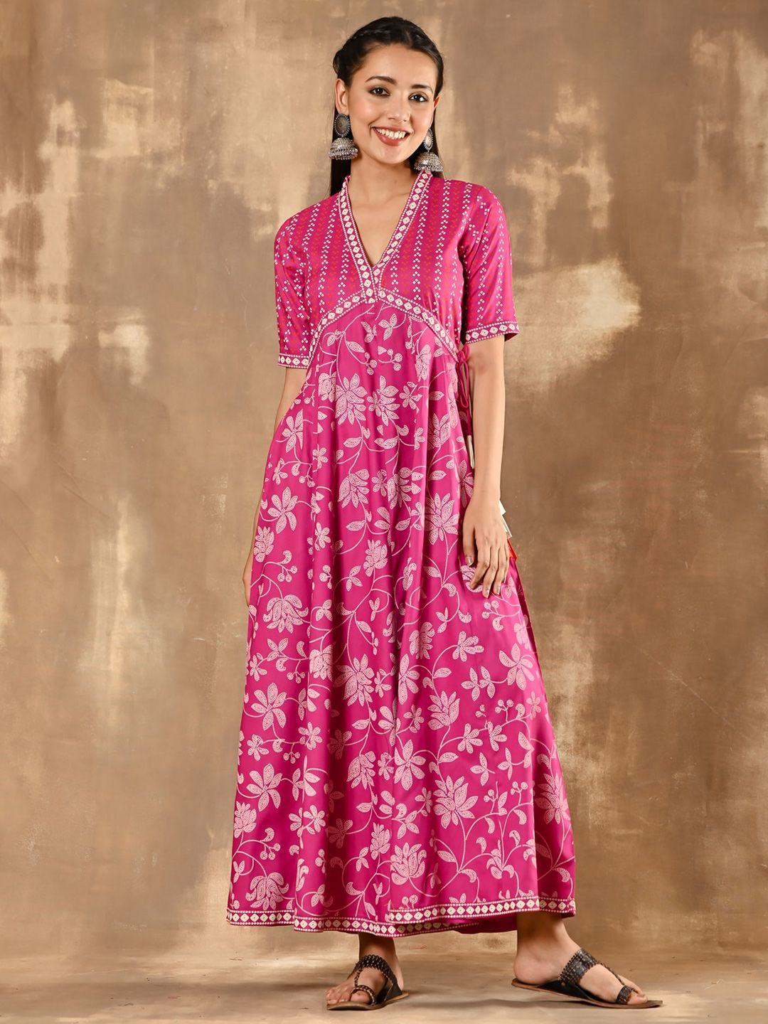 rustorange floral printed empire maxi pure rayon dress