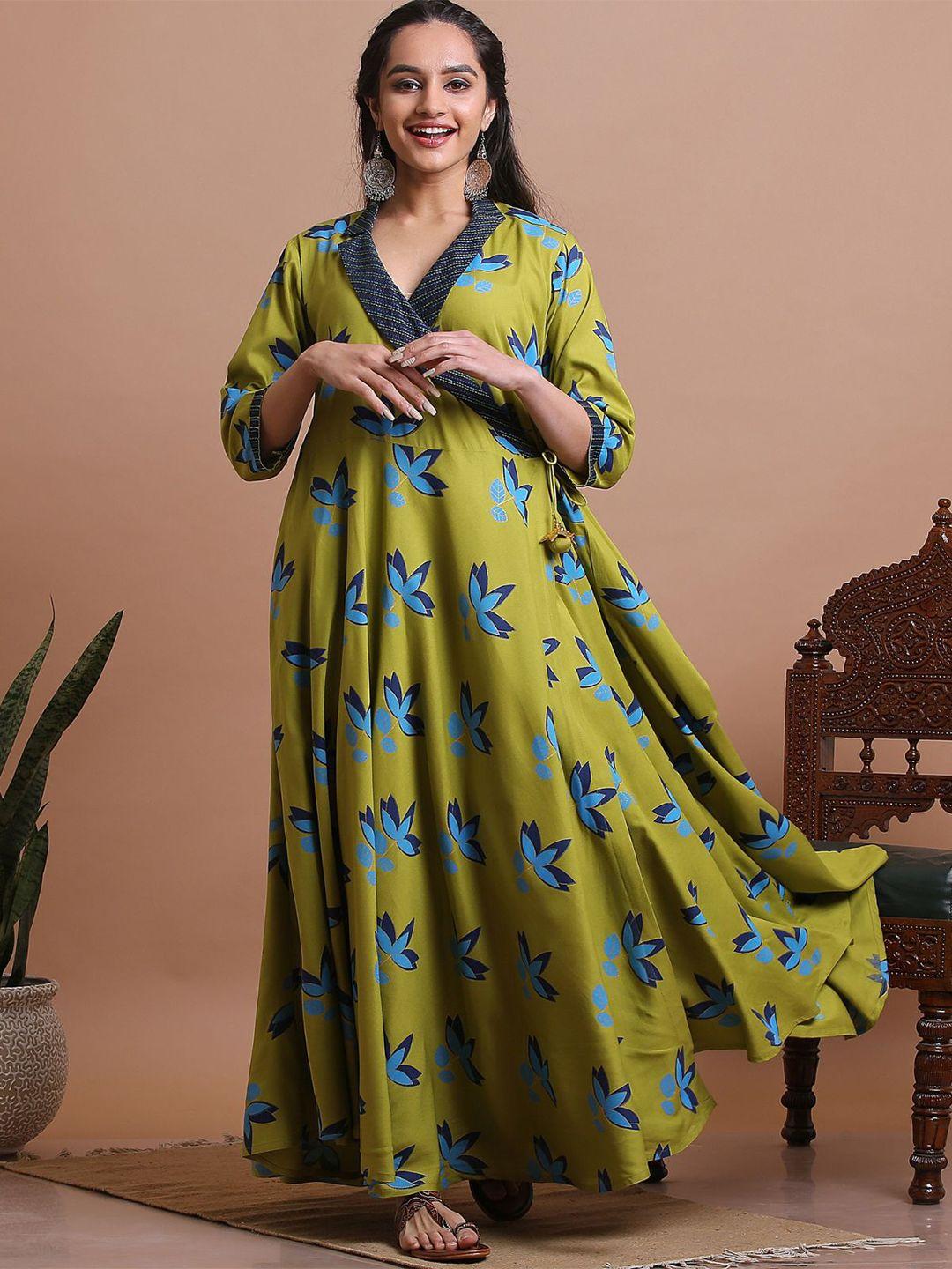 rustorange floral printed v-neck flared wrap maxi dress