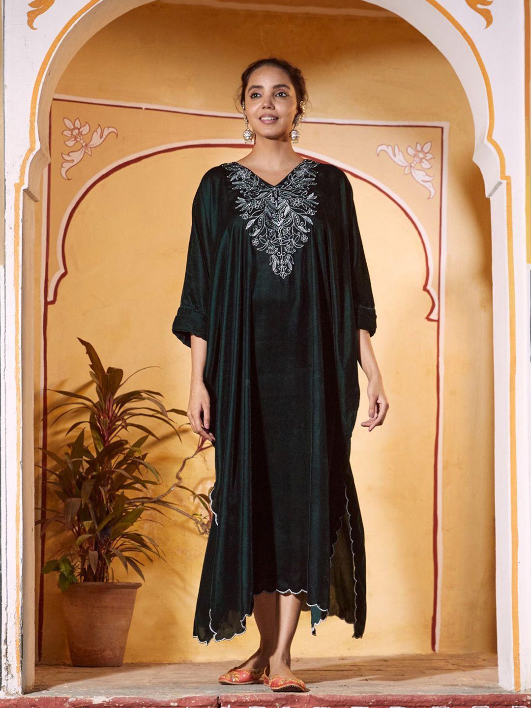 rustorange floral velvet kaftan dress