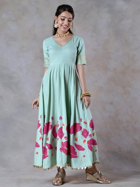 rustorange green floral print maxi dress