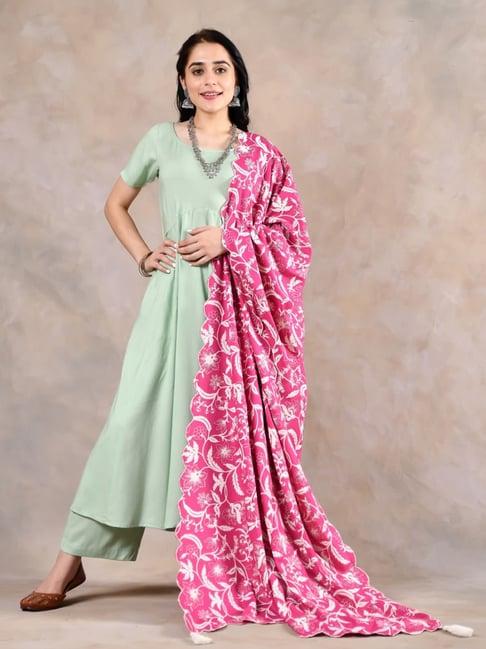 rustorange green kurta palazzo set with dupatta