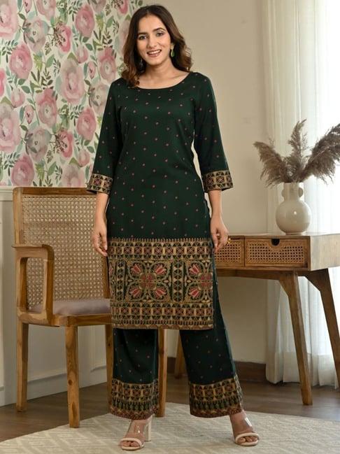 rustorange green printed kurta palazzo set