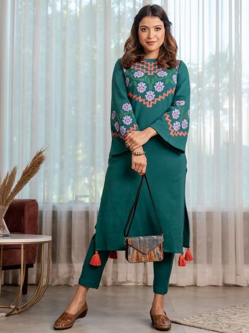 rustorange green printed straight kurta