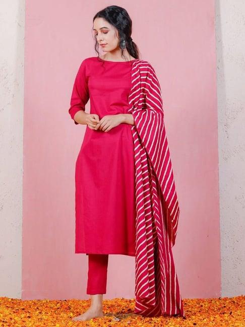 rustorange magenta kurta with straight pants & dupatta