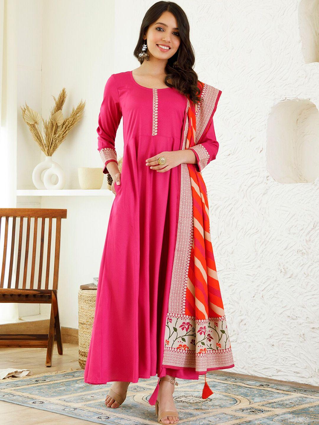 rustorange maxi anarkali kurta with dupatta