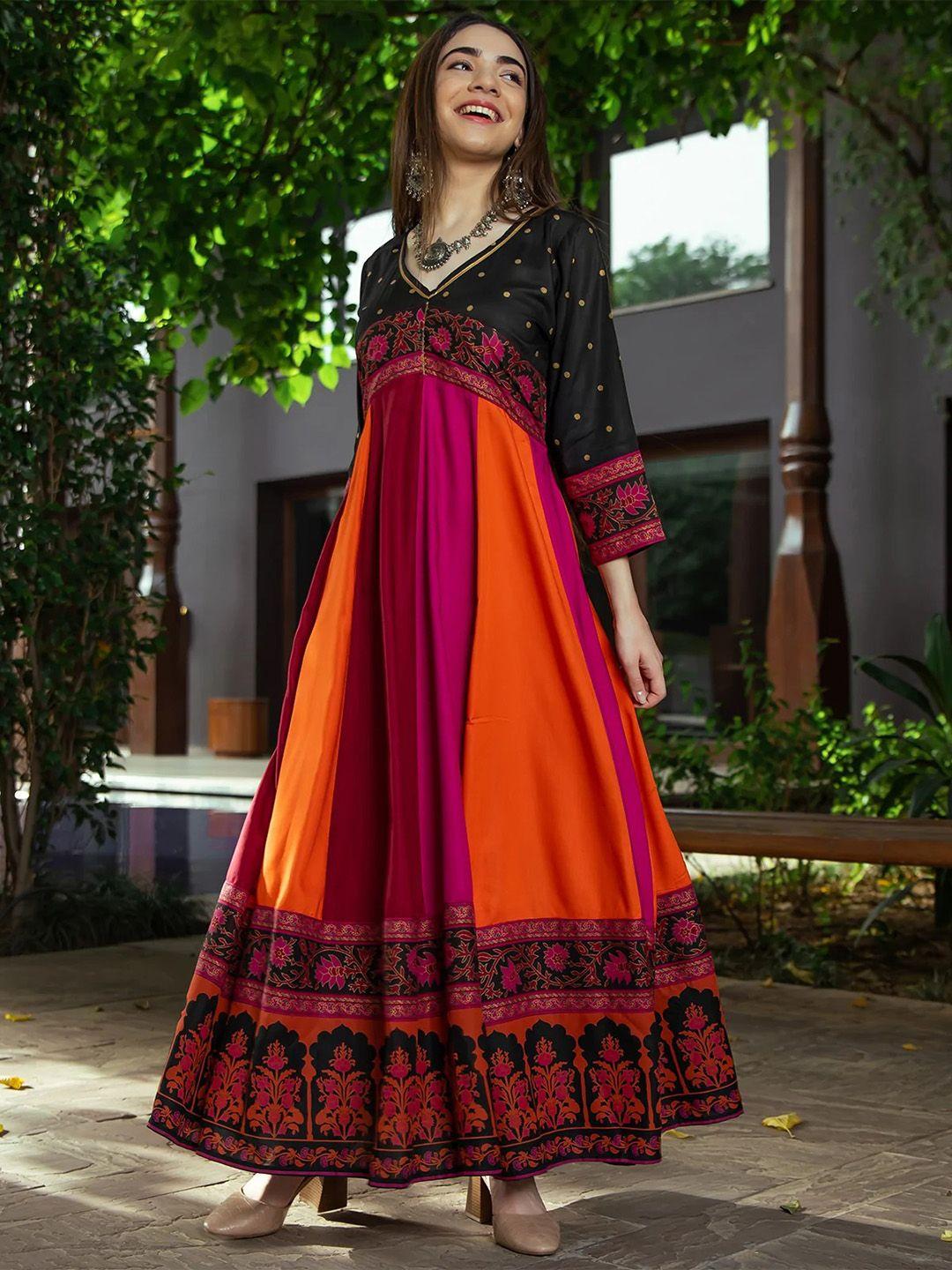 rustorange multicoloured ethnic motifs maxi dress
