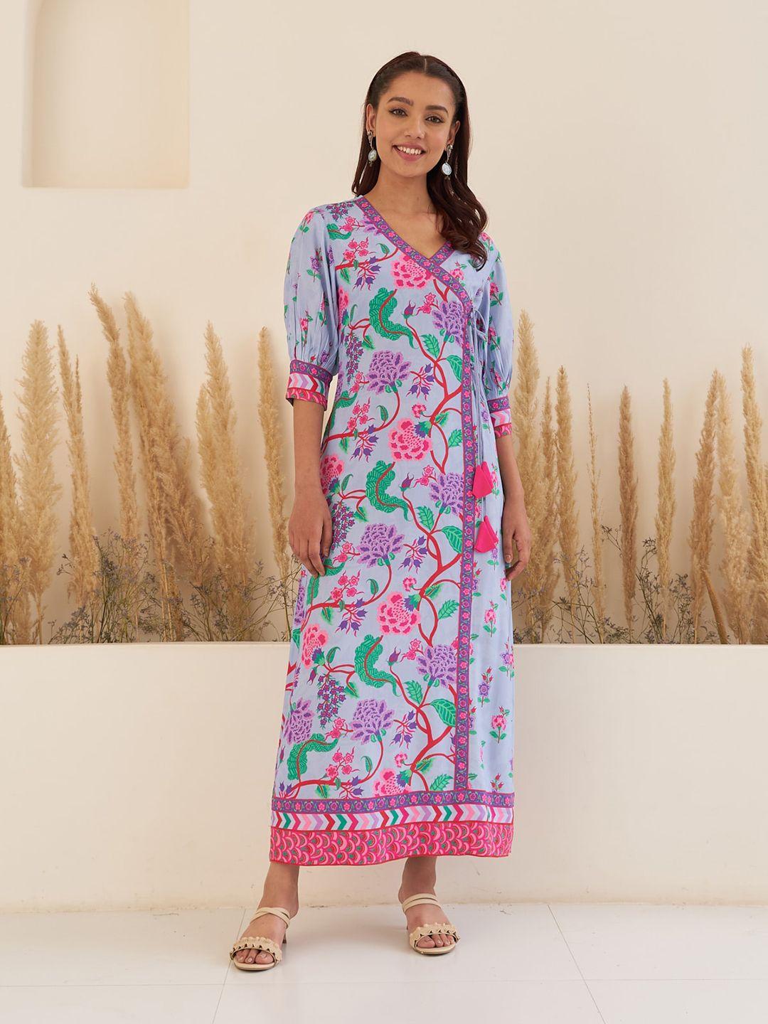 rustorange multicoloured floral print maxi dress
