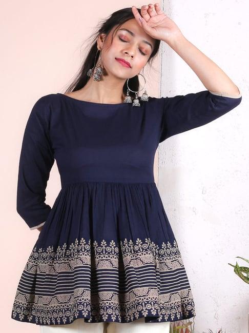 rustorange navy printed tunic