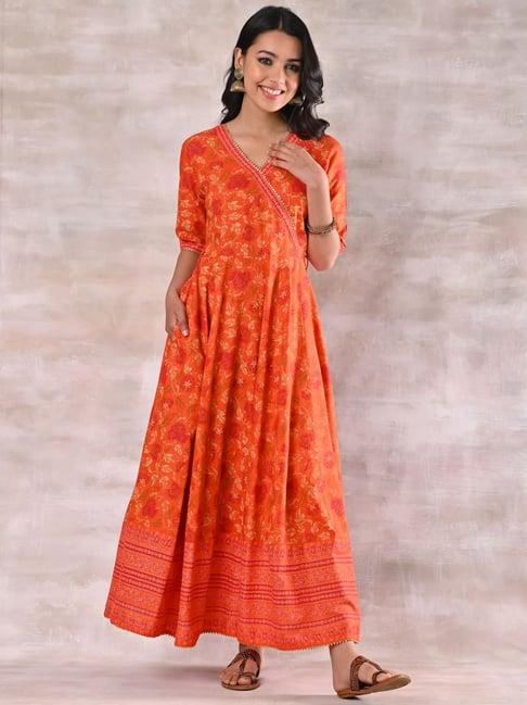 rustorange orange floral print maxi dress