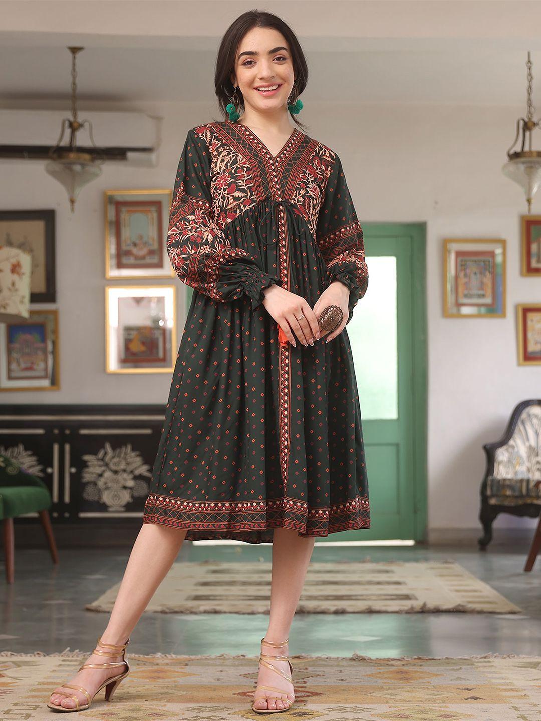 rustorange print a-line ethnic dress