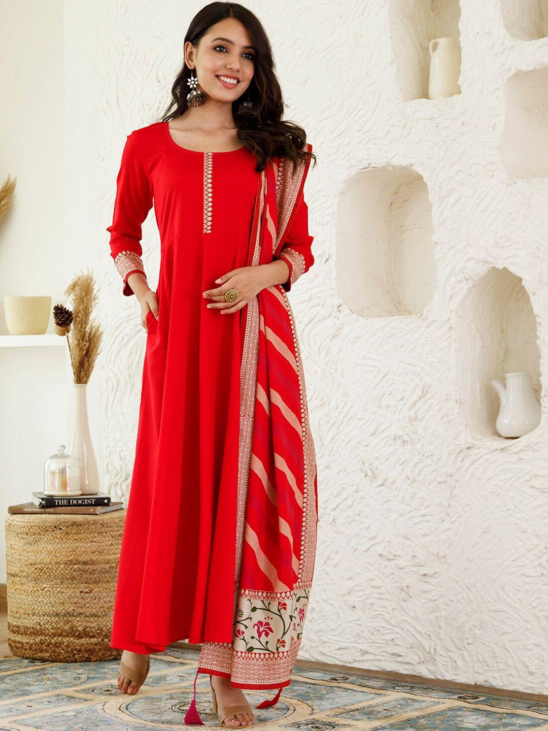 rustorange scoop neck anarkali kurta with leheriya dupatta