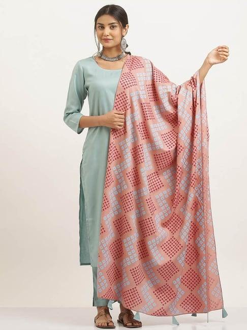 rustorange sky blue kurta & pant set with dupatta