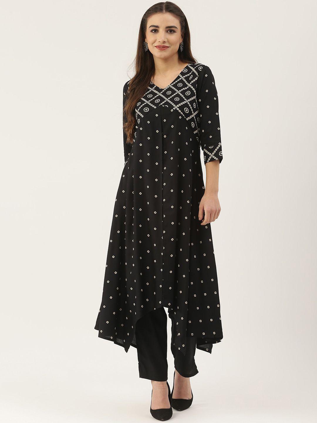 rustorange women black bandhani printed kurti with trousers