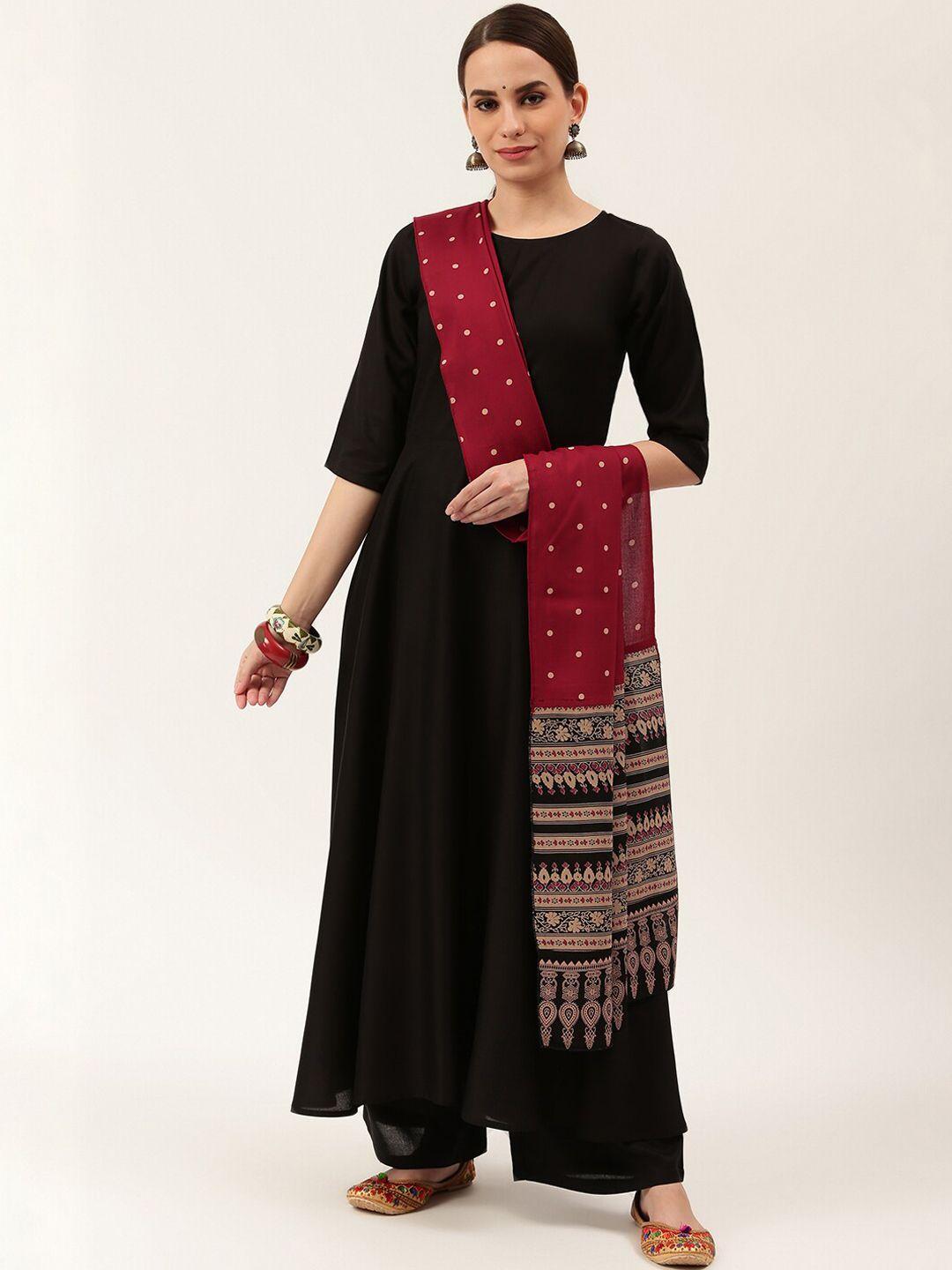 rustorange women black kurta with palazzos & with dupatta