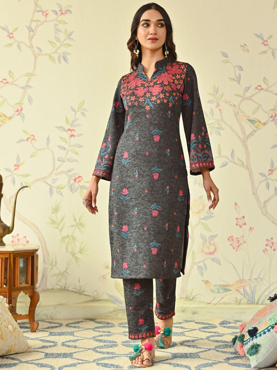 rustorange women black printed kurta with salwar