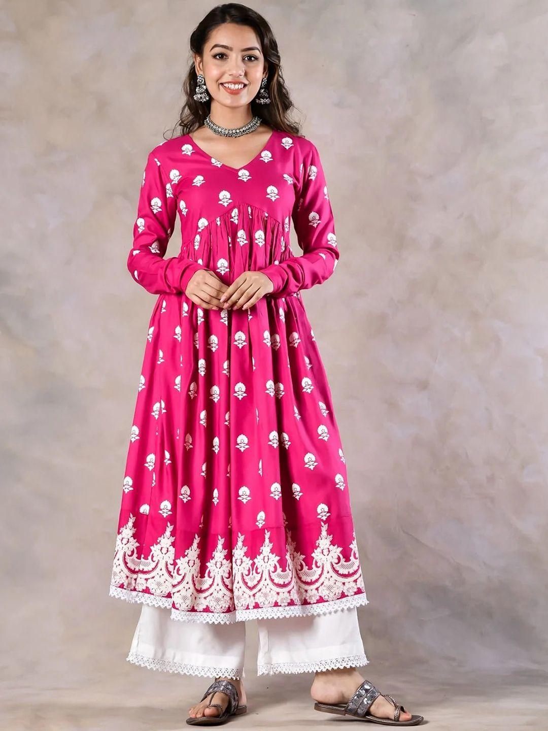 rustorange women floral printed floral anarkali kurta