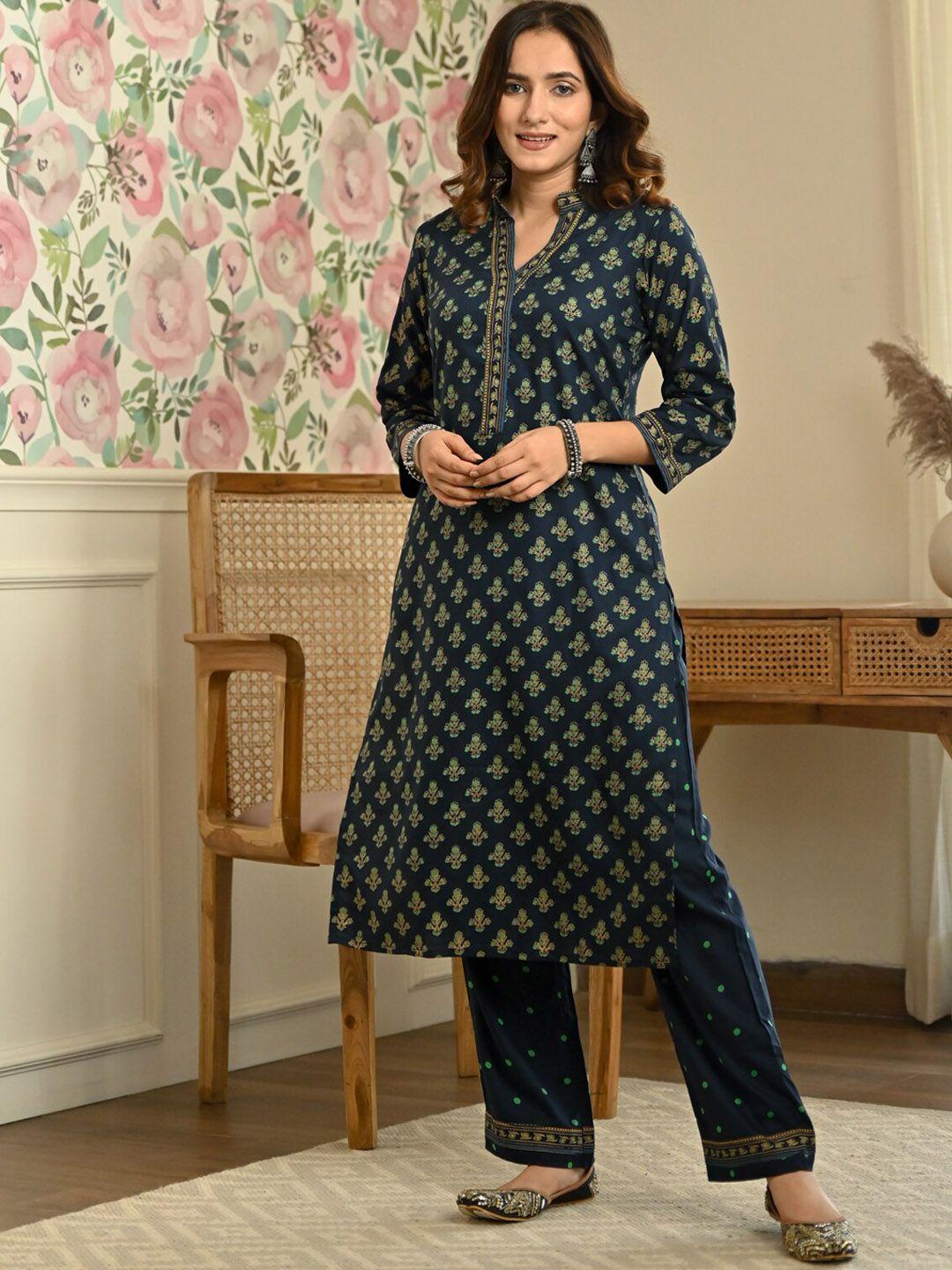 rustorange women floral printed kurta with palazzos