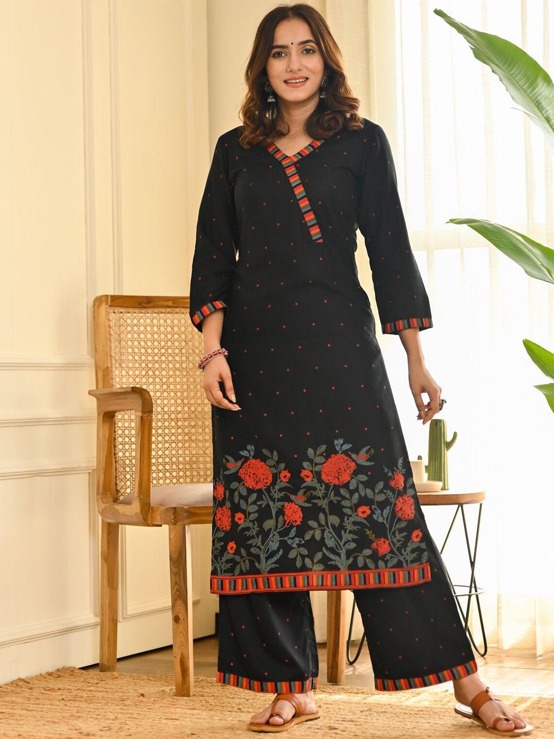 rustorange women floral printed kurta with palazzos