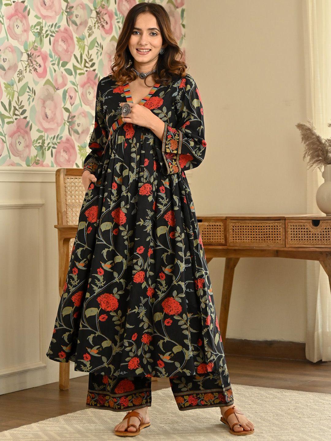 rustorange women floral printed kurta with palazzos